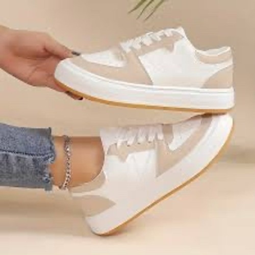 Fashion Kicks Sz 8 Beige White Platform Sneakers Casual Low Top Shoes